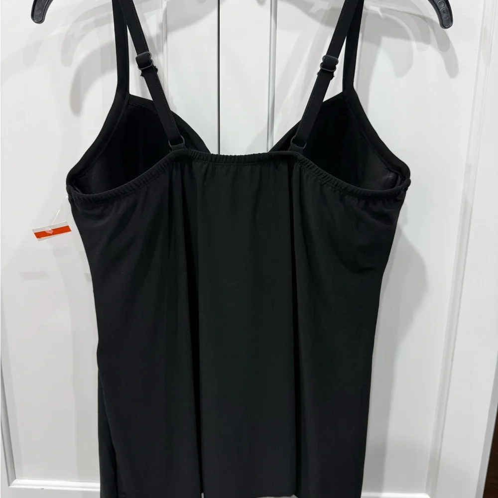 Miraclesuit Swim NEW Size 10 Rock Solid Allura Tankini Top in Black Mfg $118